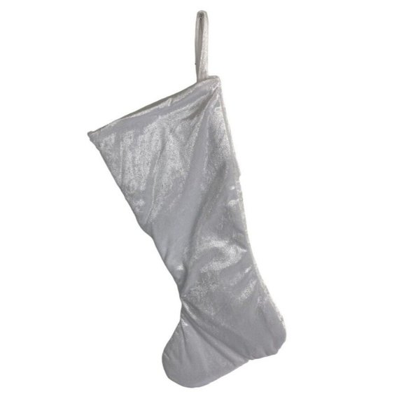 Holiday Time 19” White Quilted Embroidered Silver Snowflake Christmas Stocking - Picture 3 of 7